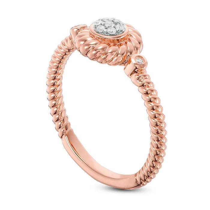 005 CT TW Composite Natural Diamond Rope Frame Ring in Solid 10K Rose Gold Goldia Rings