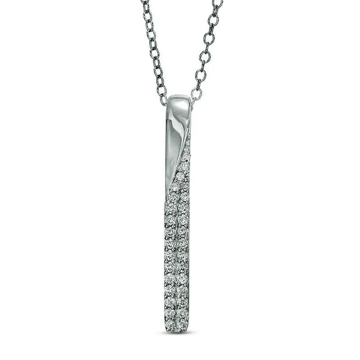 025 CT TW Natural Diamond Vertical Bar Pendant in 14K White Gold Goldia Necklaces
