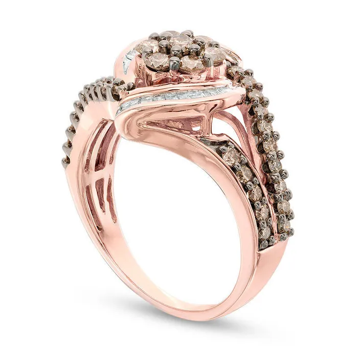 050 CT TW Composite Champagne and White Natural Diamond Whirlwind Split Shank Ring in Solid 10K Rose Gold Goldia Rings 050 CT TW Composite Champagne and White Natural Diamond Whirlwind Split Shank Ring in Solid 10K Rose Gold Goldia Rings