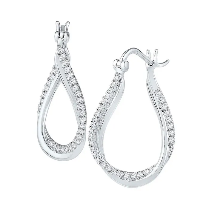 Earrings gndatlanta 14k White Gold Round Diamond Oval Hoop Earrings 12 Cttw