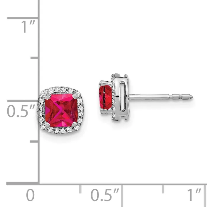 Earrings Goldia Solid 14k White Gold Cushion Simulated Ruby and CZ Halo Earrings Earrings Goldia Solid 14k White Gold Cushion Simulated Ruby and CZ Halo Earrings