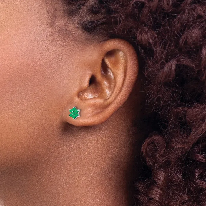 Earrings Goldia Solid 14k White Gold Simulated Emerald Floral Post Earrings