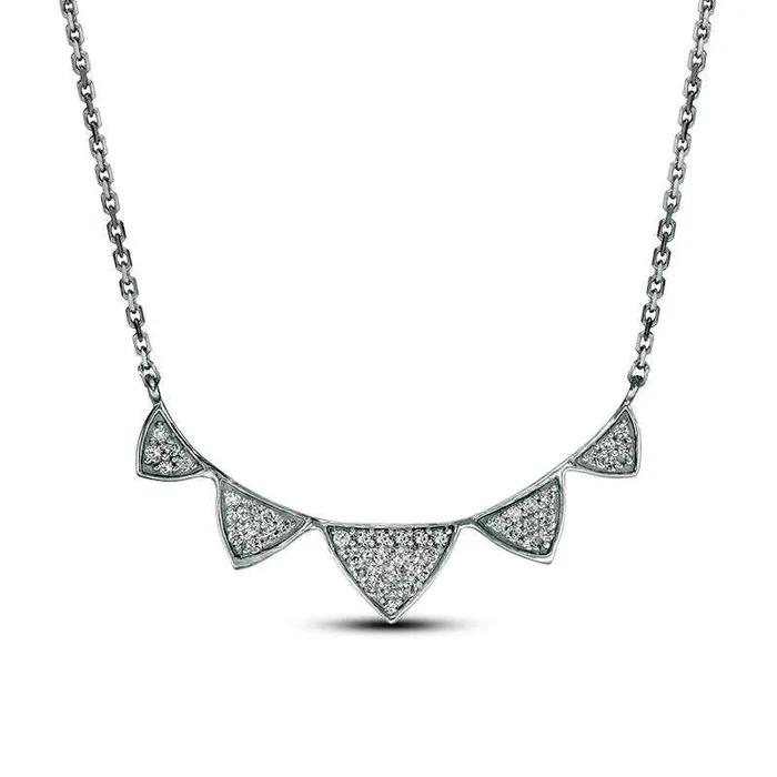 Goldia 017 CT TW Natural Diamond Graduated Triangle Necklace in 10K White Gold Necklaces