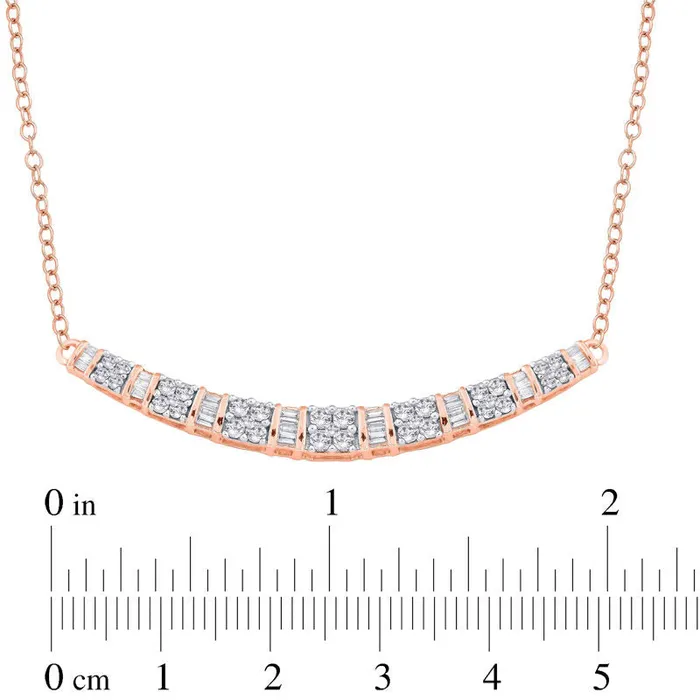 Goldia 1 CT TW Baguette and Round Natural Diamond Curved Bar Necklace in 10K Rose Gold Necklaces