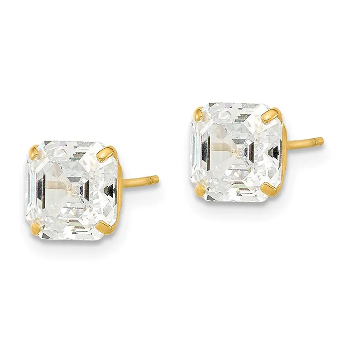 Goldia 14k Yellow Gold Polished 7x7 Asscher Cut CZ Studs Post Earrings Earrings