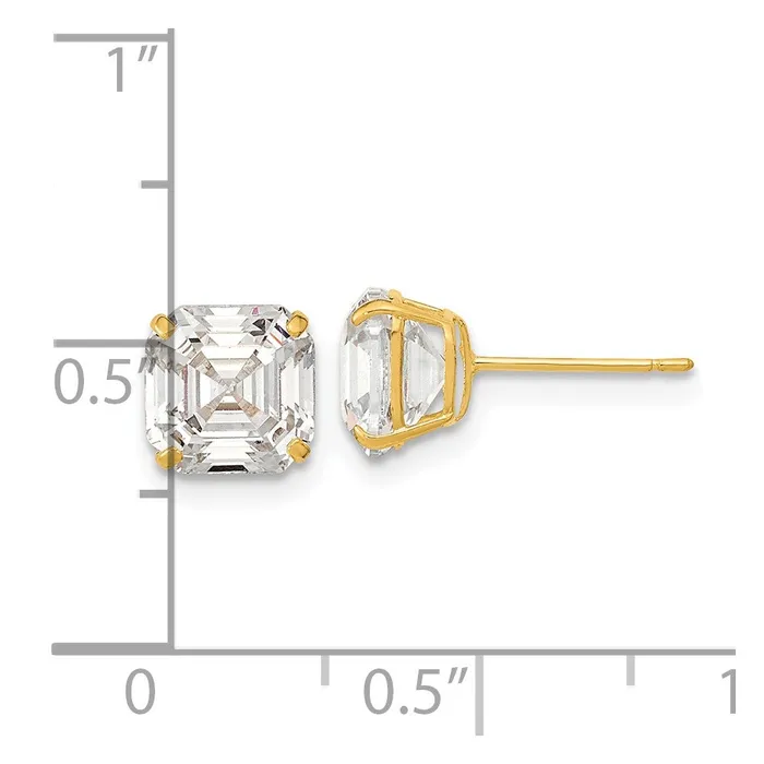 Goldia 14k Yellow Gold Polished 7x7 Asscher Cut CZ Studs Post Earrings Earrings