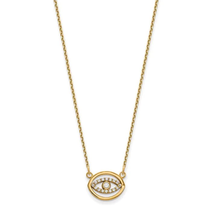 Goldia 14K Yellow Gold Small Necklace Real Diamond Gold Halo Evil Eye Necklaces