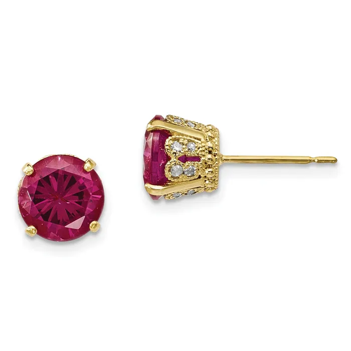 goldiaca Earrings 10K Tiara Collection Polished Diamond Lab Created Ruby Post Earrings