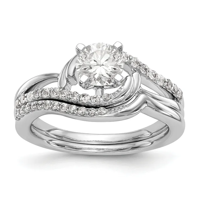 Goldiacom 14k White Gold Diamond Round CZ By Pass Engagement Ring Rings