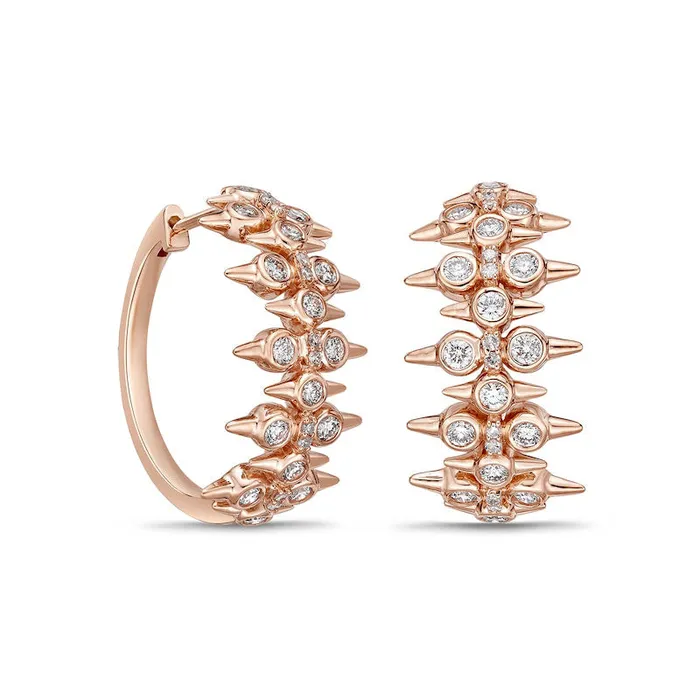 Goldia Earrings 1 CT TW Diamond Spikes Oval Hoop Earrings in 10K Rose Gold