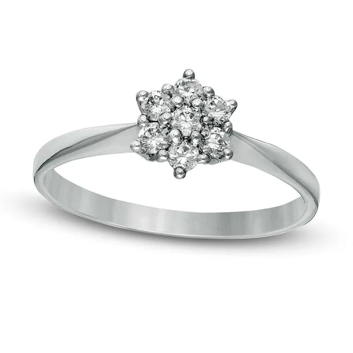 Goldia Rings 025 CT TW Composite Natural Diamond Flower Promise Ring in Solid 10K White Gold