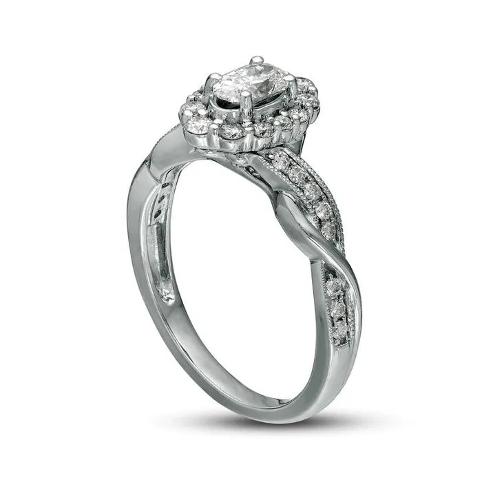Goldia Rings 075 CT TW Oval Natural Diamond Frame Twist Shank Antique VintageStyle Engagement Ring in Solid 10K White Gold