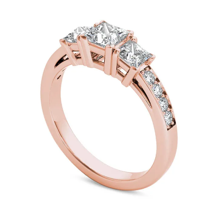 Goldia Rings 20 CT TW PrincessCut Natural Diamond Three Stone Engagement Ring in Solid 14K Rose Gold Goldia Rings 20 CT TW PrincessCut Natural Diamond Three Stone Engagement Ring in Solid 14K Rose Gold