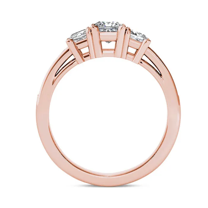 Goldia Rings 20 CT TW PrincessCut Natural Diamond Three Stone Engagement Ring in Solid 14K Rose Gold Goldia Rings 20 CT TW PrincessCut Natural Diamond Three Stone Engagement Ring in Solid 14K Rose Gold