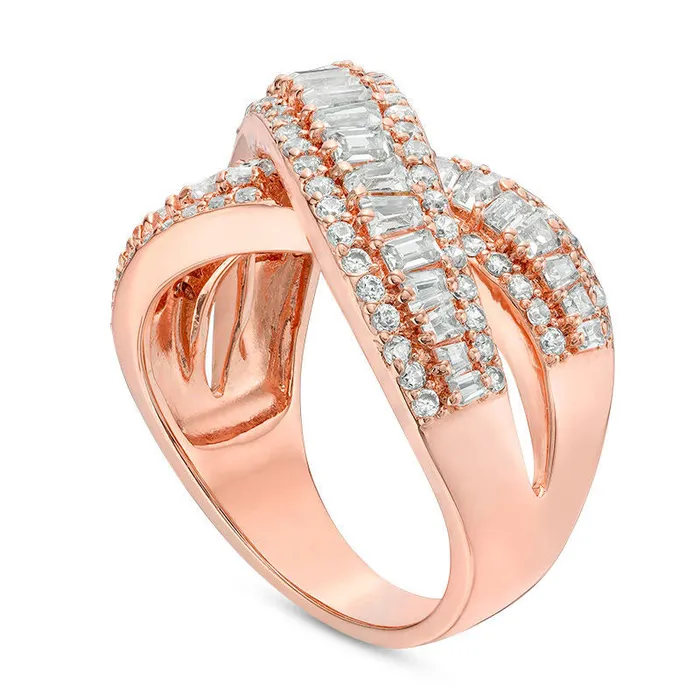 Goldia Rings Baguette and Round LabCreated White Sapphire Crossover Ring in Sterling Silver with Solid 18K Rose Gold Plate Goldia Rings Baguette and Round LabCreated White Sapphire Crossover Ring in Sterling Silver with Solid 18K Rose Gold Plate
