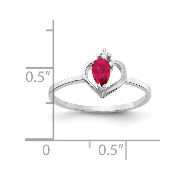 Goldia Rings Solid 14k White Gold 5x3mm Pear Simulated Ruby A CZ Ring
