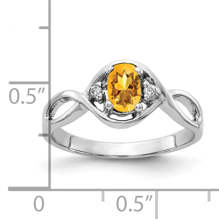 Goldia Rings Solid 14k White Gold 6x4mm Oval Simulated Citrine AA CZ Ring
