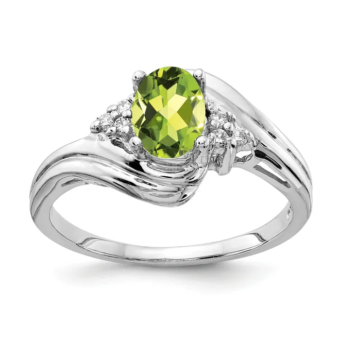 Goldia Rings Solid 14k White Gold 7x5mm Oval Simulated Peridot AA CZ Ring Goldia Rings Solid 14k White Gold 7x5mm Oval Simulated Peridot AA CZ Ring