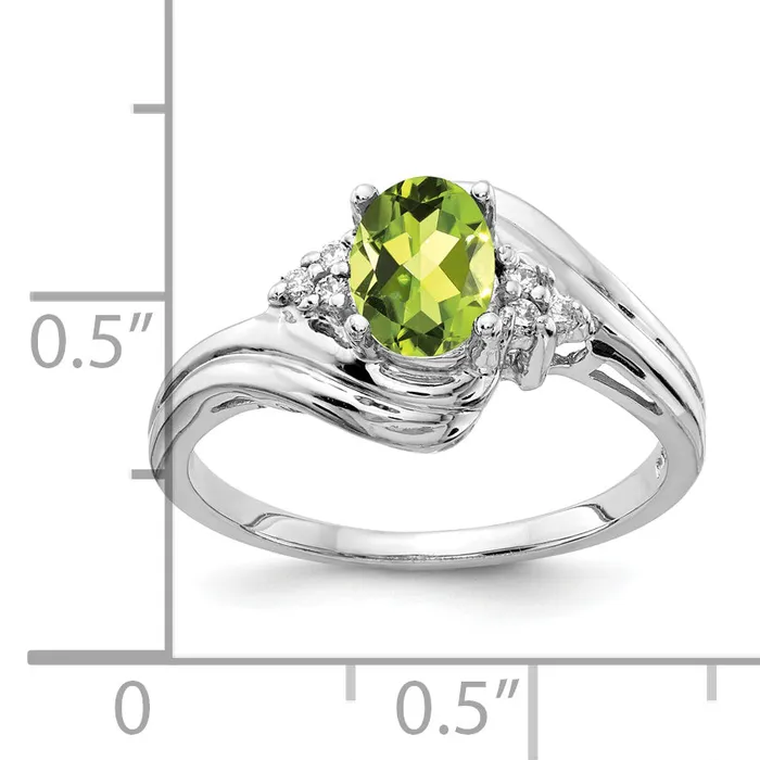 Goldia Rings Solid 14k White Gold 7x5mm Oval Simulated Peridot AA CZ Ring