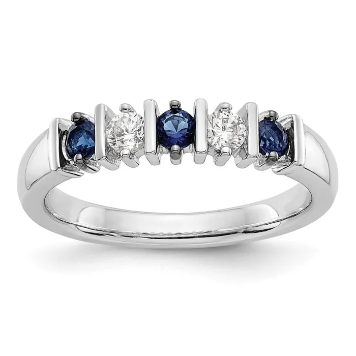 Goldia Rings Solid 14k White Gold Simulated CZ wSimulated Sapphire Band