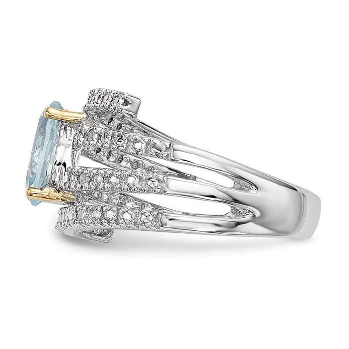 Goldia Rings Sterling Silver u0026 14K Sky Blue Topaz and Diamond Ring
