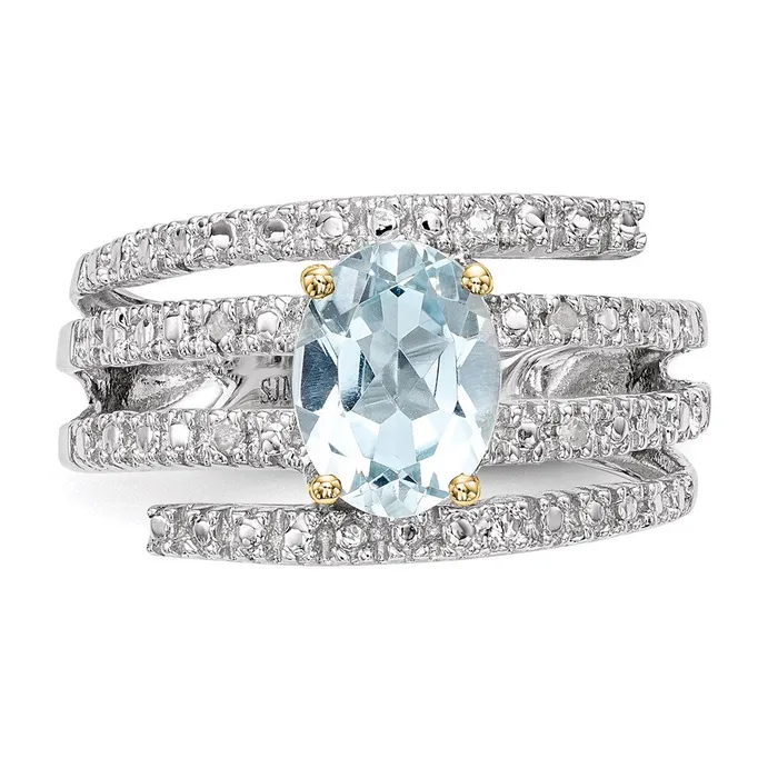 Goldia Rings Sterling Silver u0026 14K Sky Blue Topaz and Diamond Ring