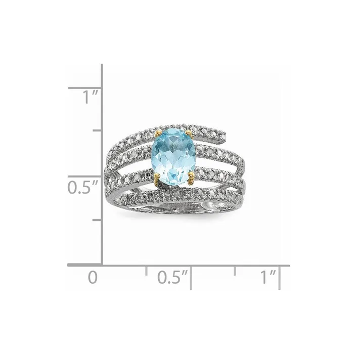Goldia Rings Sterling Silver u0026 14K Sky Blue Topaz and Diamond Ring