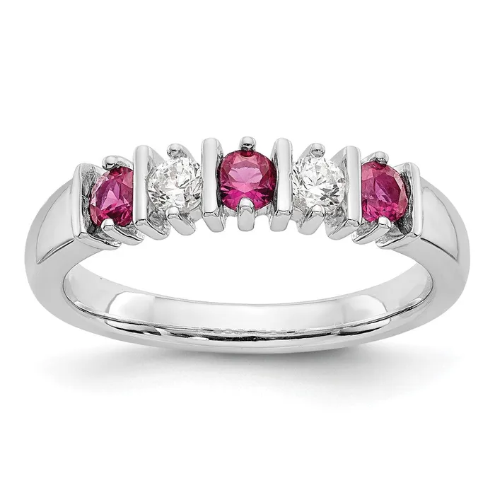 Goldia Solid 14k White Gold Simulated CZ wSimulated Ruby Band Rings