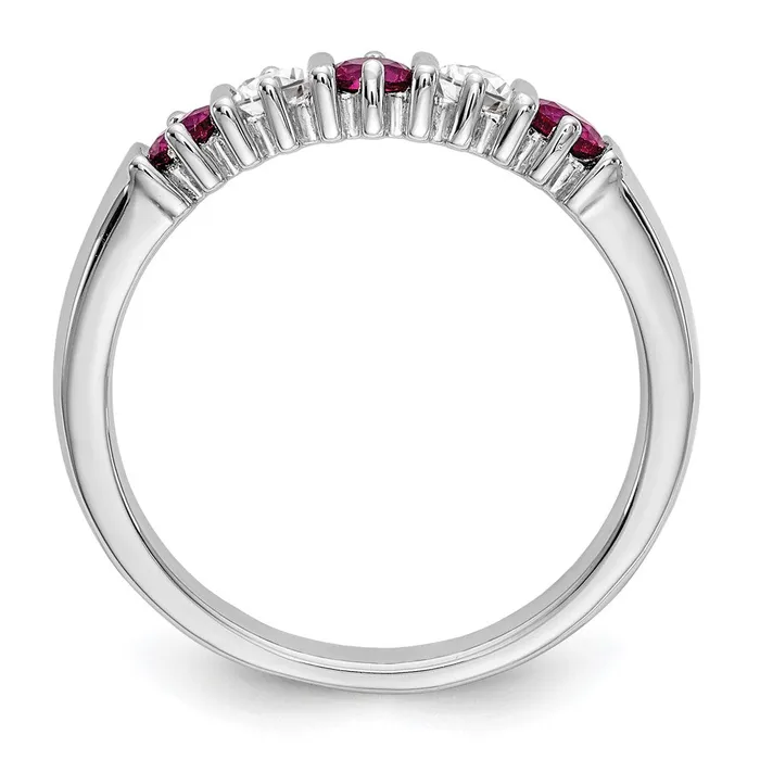 Goldia Solid 14k White Gold Simulated CZ wSimulated Ruby Band Rings