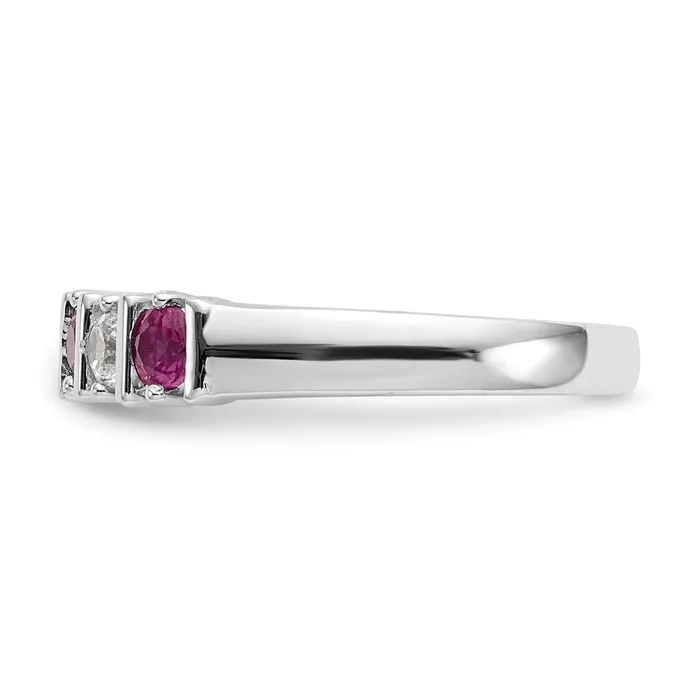 Goldia Solid 14k White Gold Simulated CZ wSimulated Ruby Band Rings