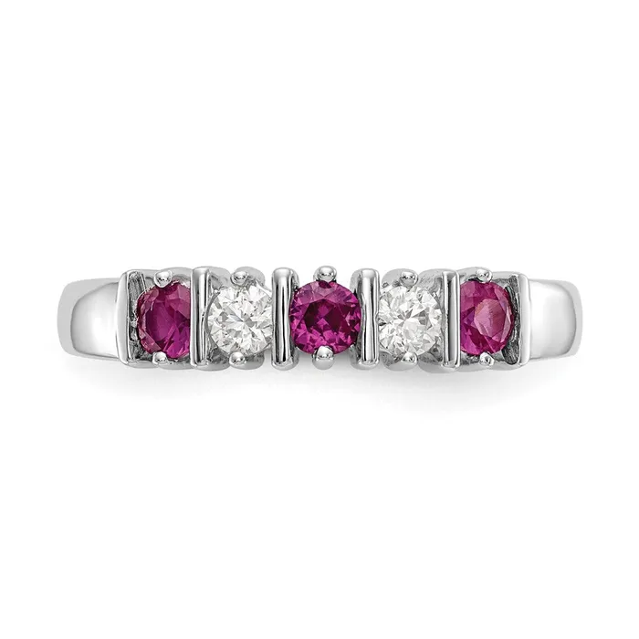 Goldia Solid 14k White Gold Simulated CZ wSimulated Ruby Band Rings