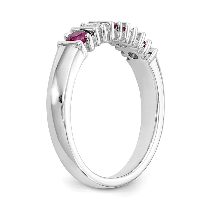 Goldia Solid 14k White Gold Simulated CZ wSimulated Ruby Band Rings