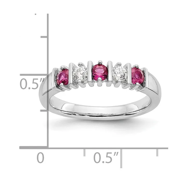 Goldia Solid 14k White Gold Simulated CZ wSimulated Ruby Band Rings