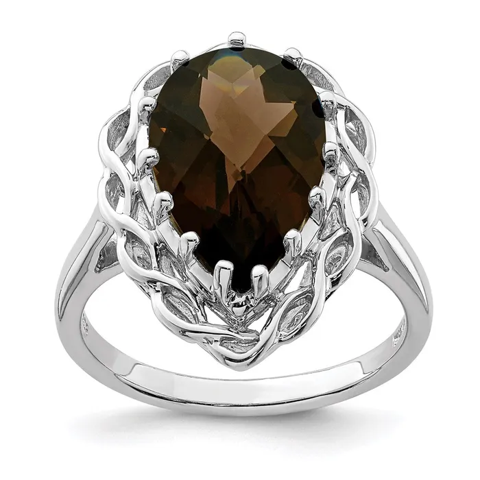 Goldia Sterling Silver Rhodium CheckerCut Smoky Quartz Ring Rings
