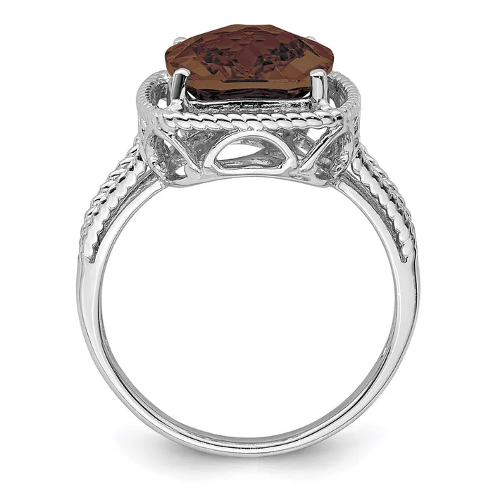 Goldia Sterling Silver Rhodium CheckerCut Smoky Quartz Ring Rings