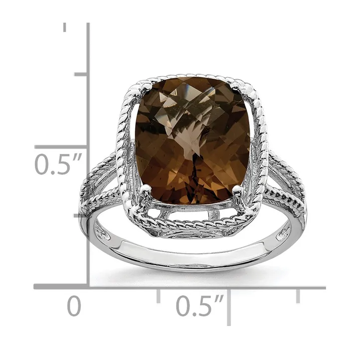 Goldia Sterling Silver Rhodium CheckerCut Smoky Quartz Ring Rings