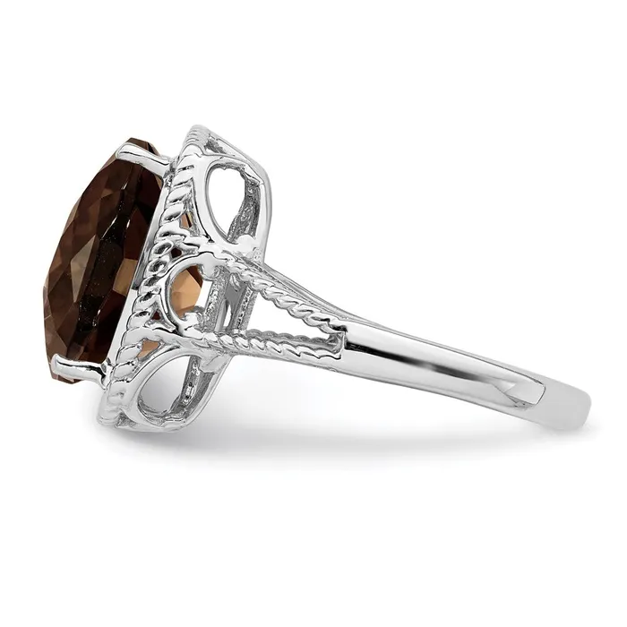 Goldia Sterling Silver Rhodium CheckerCut Smoky Quartz Ring Rings
