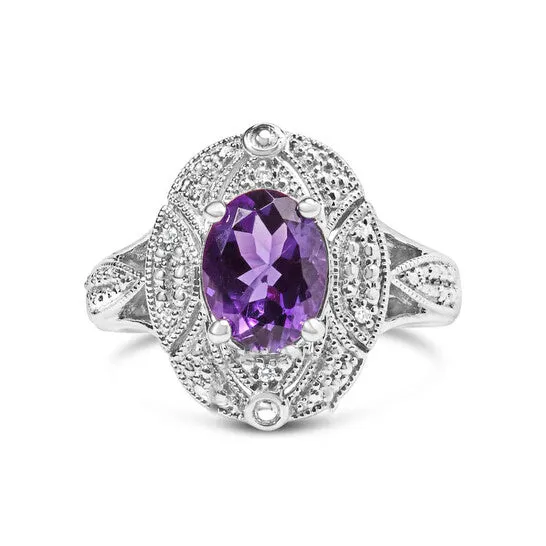 JMS always Rings Original Haus of Brilliance 925 Sterling Silver 9x7mm Oval Purple Amethyst and Diamond Accent Art Deco Style Cocktail Ring IJ Color I1I2 Clarity JMS always Rings Original Haus of Brilliance 925 Sterling Silver 9x7mm Oval Purple Amethyst and Diamond Accent Art Deco Style Cocktail Ring IJ Color I1I2 Clarity