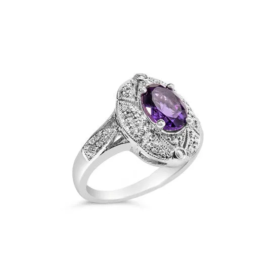 JMS always Rings Original Haus of Brilliance 925 Sterling Silver 9x7mm Oval Purple Amethyst and Diamond Accent Art Deco Style Cocktail Ring IJ Color I1I2 Clarity JMS always Rings Original Haus of Brilliance 925 Sterling Silver 9x7mm Oval Purple Amethyst and Diamond Accent Art Deco Style Cocktail Ring IJ Color I1I2 Clarity