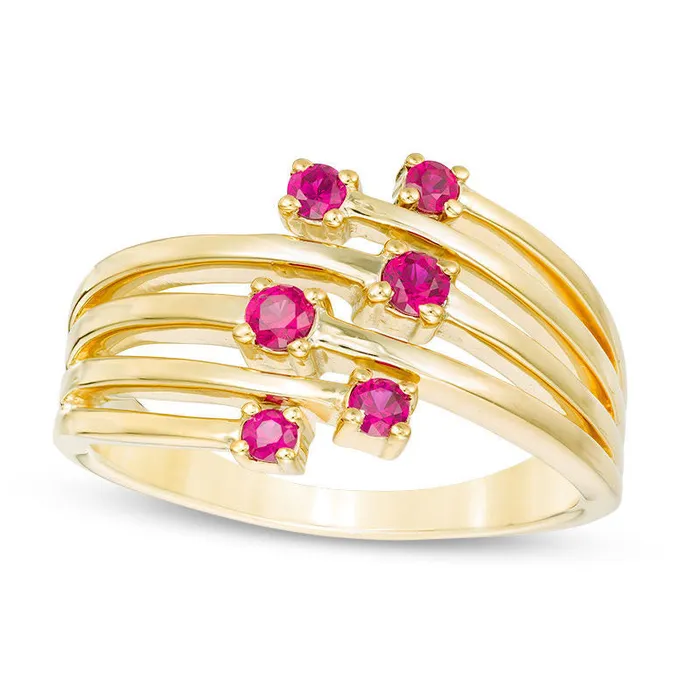 LabCreated Ruby ZigZag Orbit Ring in Sterling Silver with Solid 14K Gold Plate Goldia Rings