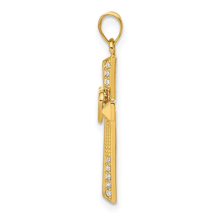 Necklaces Goldia 14k Yellow Gold Cross with Double Hearts CZ Pendant