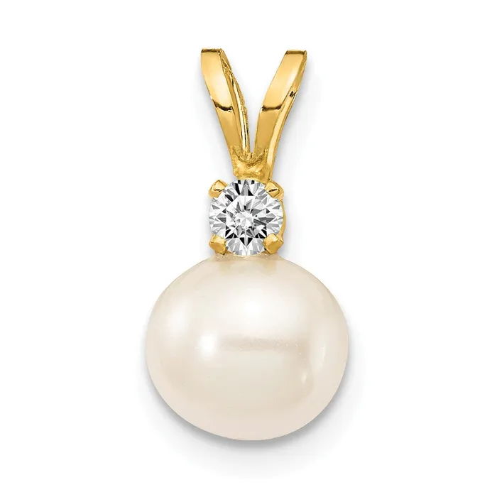 Necklaces Goldia 14k Yellow Gold Diamond 6mm Pearl HI1 Quality Diamond Pendant