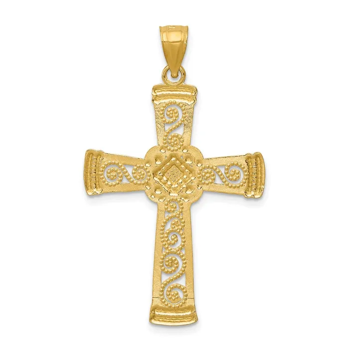 Necklaces Goldia 14k Yellow Rhodium Gold wRhodium Diamondcut Filigree Cross Pendant