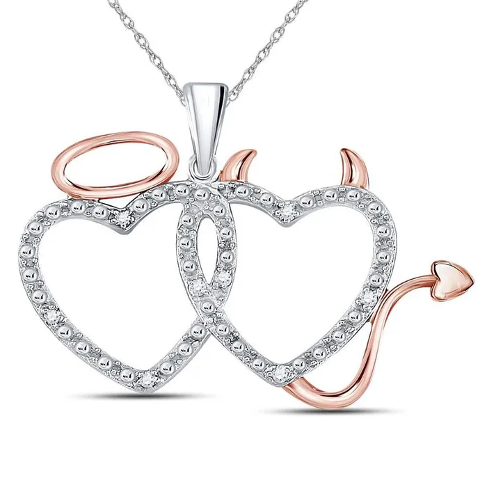 Rings gndatlanta 14k Twotone Gold Round Diamond Angel Devil Heart Pendant 120 Cttw