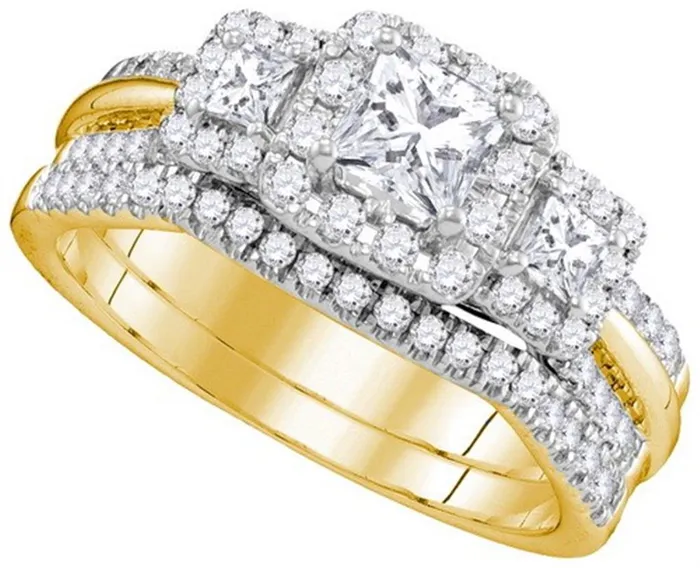 Rings gndatlanta 14k Yellow Gold Princess Diamond Bridal Wedding Ring Set 1 Certified