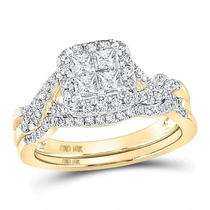 Rings gndatlanta 14k Yellow Gold Princess Diamond Bridal Wedding Ring Set 1 Cttw