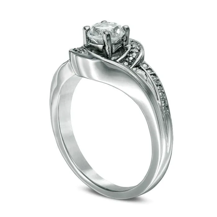 Rings Goldia 50mm LabCreated White Sapphire and Diamond Accent Swirl Frame Split Shank Ring in Sterling Silver