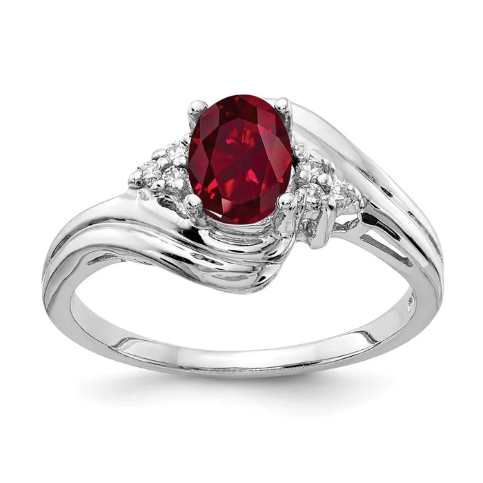 Rings goldiaca 14k White Gold 7x5mm Oval Created Ruby A Real Diamond ring