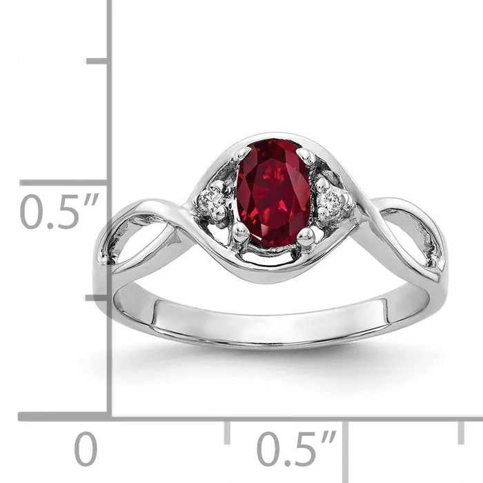 Rings Goldia Solid 14k White Gold 6x4mm Oval Created Simulated Ruby AA CZ Ring