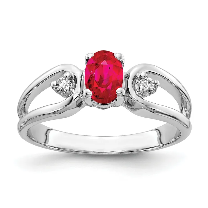 Rings Goldia Solid 14k White Gold 6x4mm Oval Simulated Ruby AAA CZ Ring